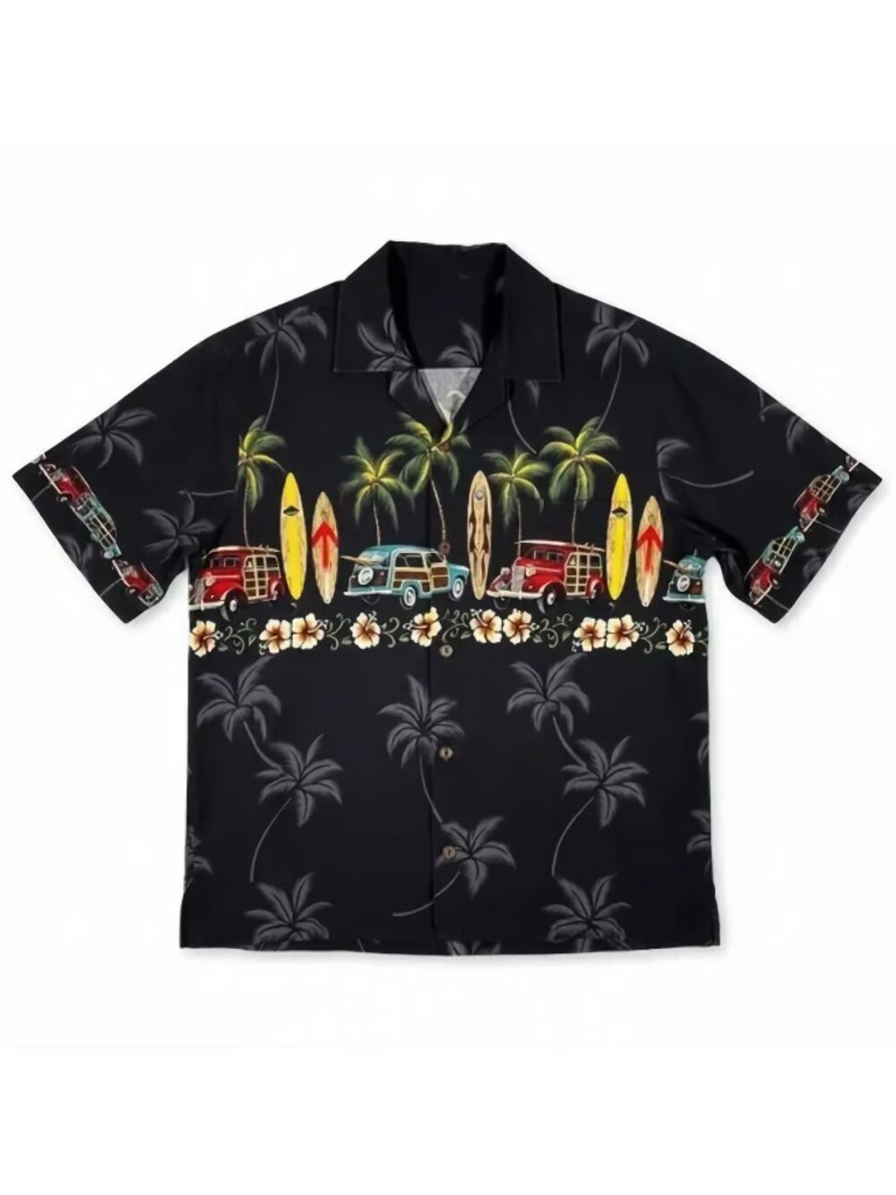 Hilo Hattie Hawaiian Aloha Shirt Woody Wagon Surf Tiki Print XL Vintage